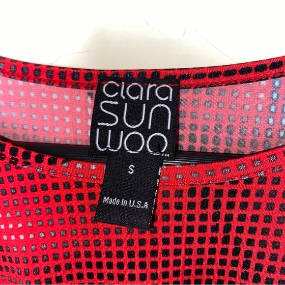 Clara Sun Woo Small Dolman Sleeve Blouse Top Red Side Tie Abstract Print EUC - Picture 4 of 7